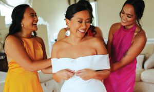 outer banks wedding bridesmaids laughing